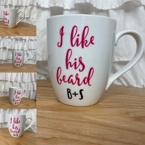 Inscribed ceramic mug “I love his beard B+S